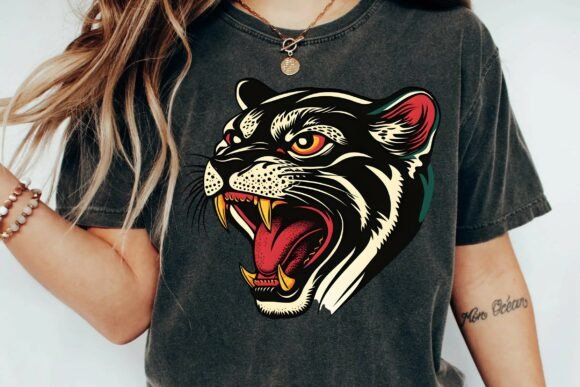 Download Vintage Traditional Black Panther Head Tattoo Design Snarling Animal Art Png - Tattoo design Collection