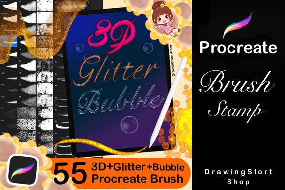 Download 55Procreate Glitter+3D Lettering+Bubbles - Letter Collection