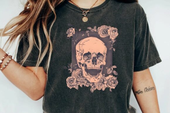 Download Vintage Gothic Skull with Roses Aesthetic Floral Tattoo Design Png - Tattoo design Collection
