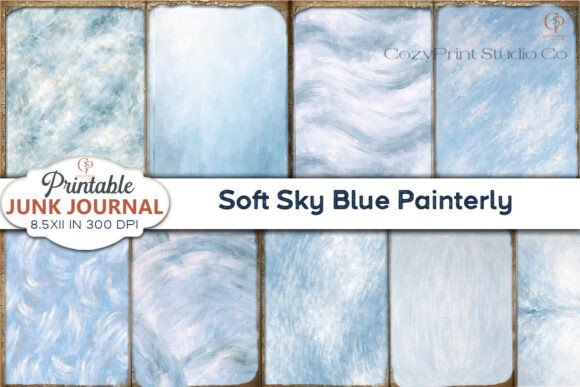 Download Soft Sky Blue Painterly Junk Journal - Soft sky Collection