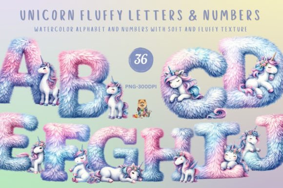 Download Watercolor Unicorn Fluffy Letters Number - Letter Collection